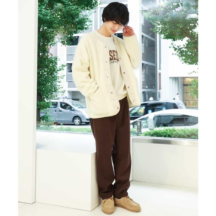 アイボリー カジュアルジャケット ユニセックス/S-XXL】ボアワイドシルエットノーカラージャケット[品番