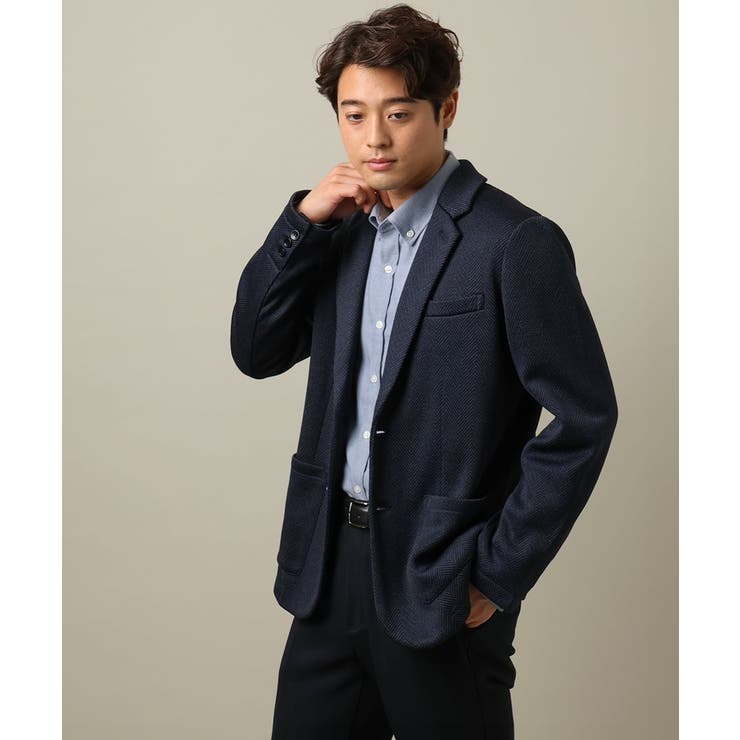 ネイビー | 【洗濯機で洗える】ヘリンボーン柄テーラードジャケット(セットアップ可） | a.v.v【MEN】