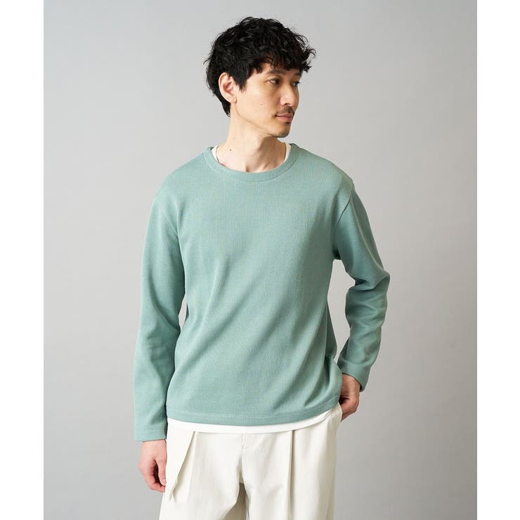 グリーン | 【イージーケア/洗濯機で洗える】畔裏起毛フェイクレイヤードカットソー | a.v.v【MEN】