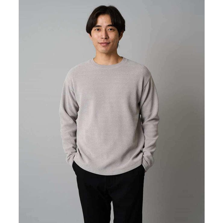 ライトグレー | 【洗濯機で洗える】モール幾何ジャカードクルーネックプルオーバー | a.v.v【MEN】