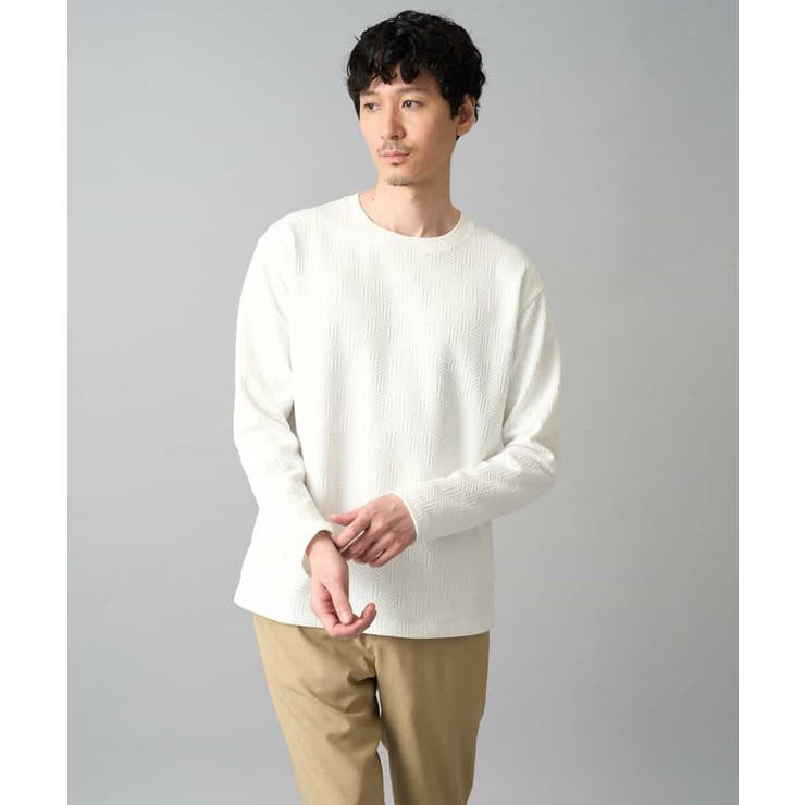 ホワイト | 【イージーケア 洗濯機で洗える 毛玉になりにくい】キカジャガードクルーネックプル… | a.v.v【MEN】