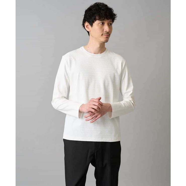 ホワイト | 【スマート/イージーケア/洗濯機で洗える/毛玉になりにくい】オーバルジャガード | a.v.v【MEN】