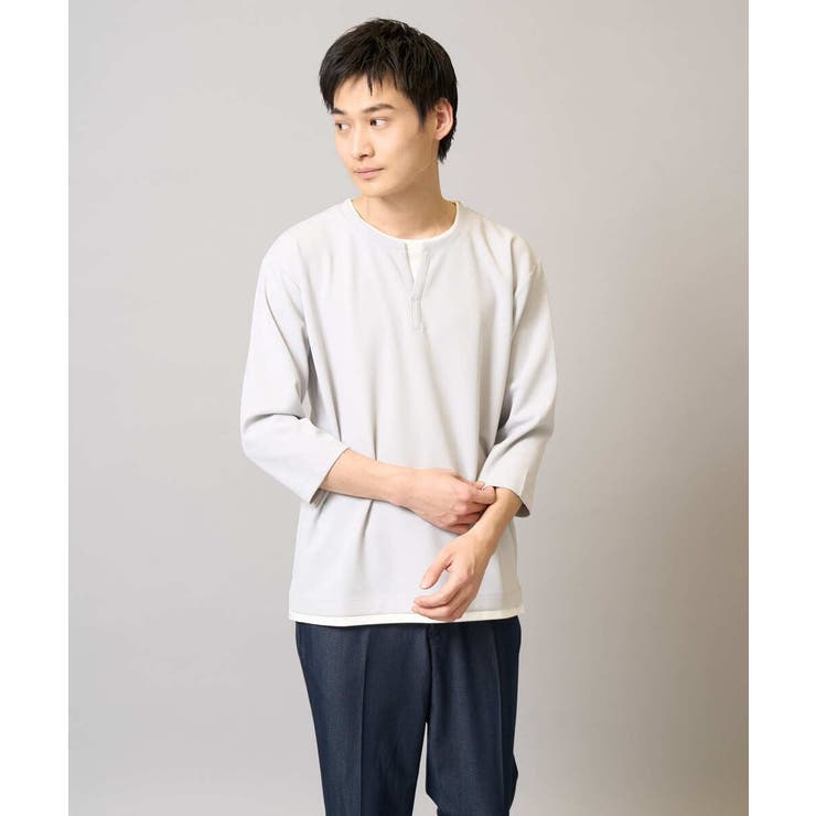 【イージーケア/接触冷感】梨地フェイクレイヤードカットソー | a.v.v【MEN】 | 詳細画像3 