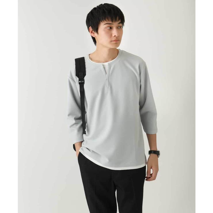 【イージーケア/接触冷感】梨地フェイクレイヤードカットソー | a.v.v【MEN】 | 詳細画像4 