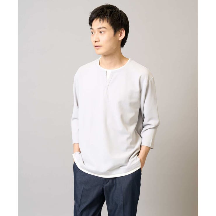 ライトグレー | 【イージーケア/接触冷感】梨地フェイクレイヤードカットソー | a.v.v【MEN】