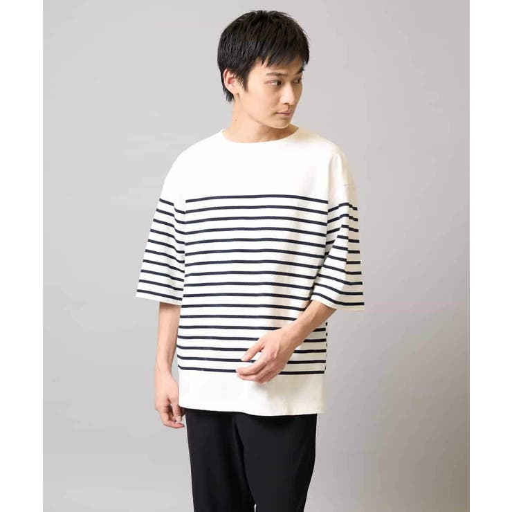 【綿100％】ボーダーワイドシルエット五分袖カットソー | a.v.v【MEN】 | 詳細画像12 