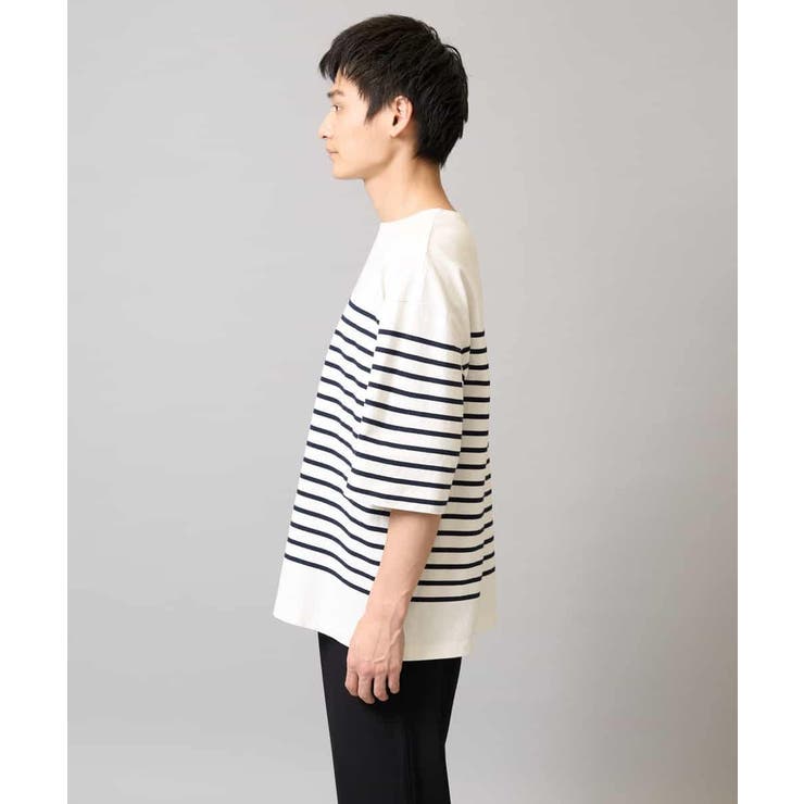 【綿100％】ボーダーワイドシルエット五分袖カットソー | a.v.v【MEN】 | 詳細画像13 