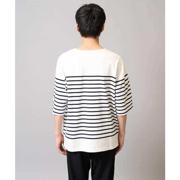 【綿100％】ボーダーワイドシルエット五分袖カットソー | a.v.v【MEN】 | 詳細画像14 