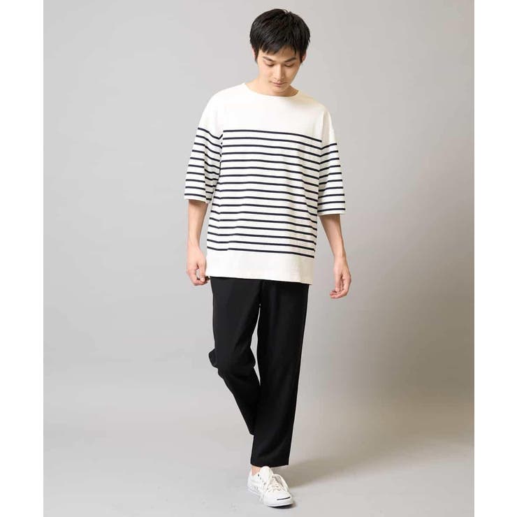 【綿100％】ボーダーワイドシルエット五分袖カットソー | a.v.v【MEN】 | 詳細画像2 