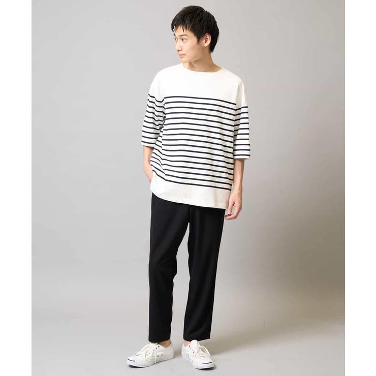 【綿100％】ボーダーワイドシルエット五分袖カットソー | a.v.v【MEN】 | 詳細画像3 