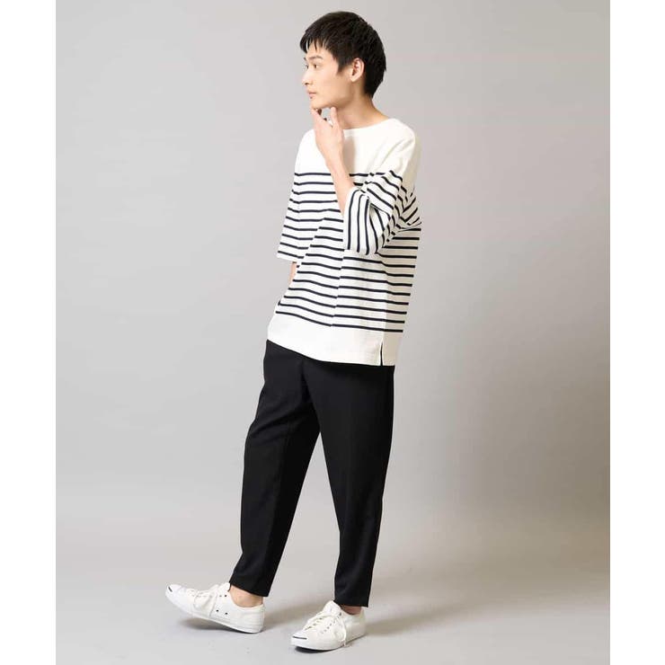 【綿100％】ボーダーワイドシルエット五分袖カットソー | a.v.v【MEN】 | 詳細画像4 