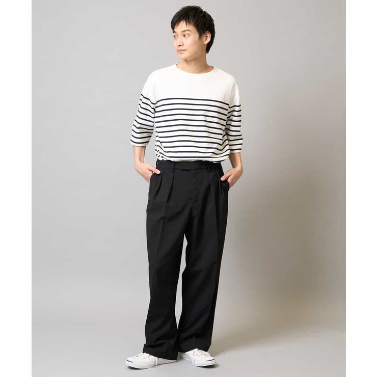 【綿100％】ボーダーワイドシルエット五分袖カットソー | a.v.v【MEN】 | 詳細画像7 