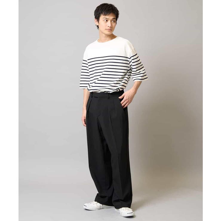 【綿100％】ボーダーワイドシルエット五分袖カットソー | a.v.v【MEN】 | 詳細画像8 