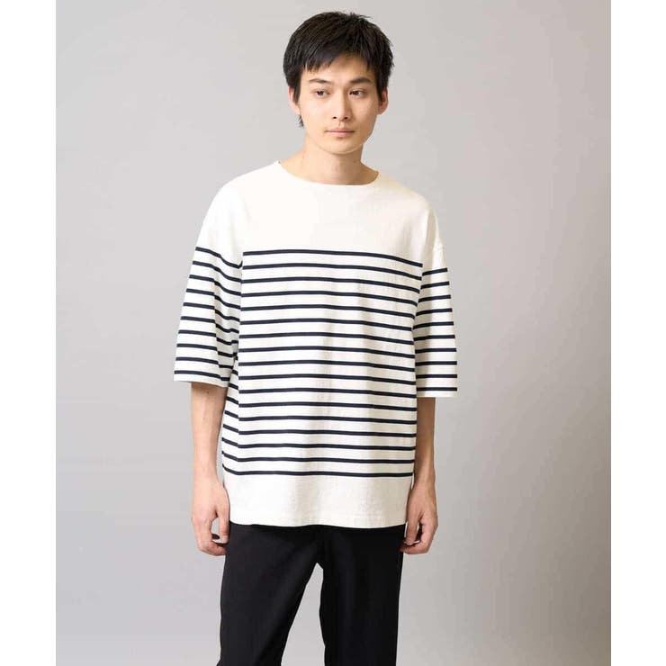 【綿100％】ボーダーワイドシルエット五分袖カットソー | a.v.v【MEN】 | 詳細画像9 