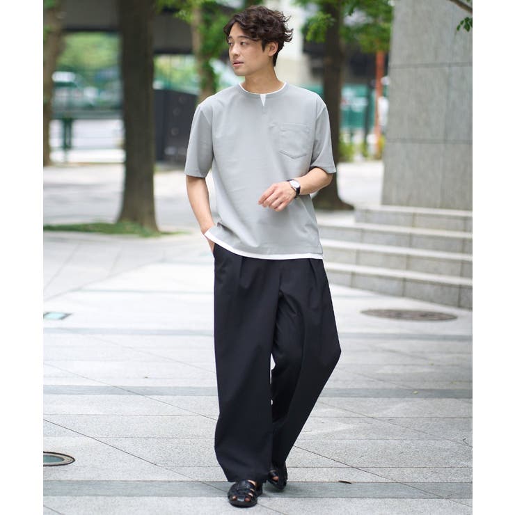 【速乾/接触冷感】梨地フェイクレイヤードカットソー | a.v.v【MEN】 | 詳細画像2 