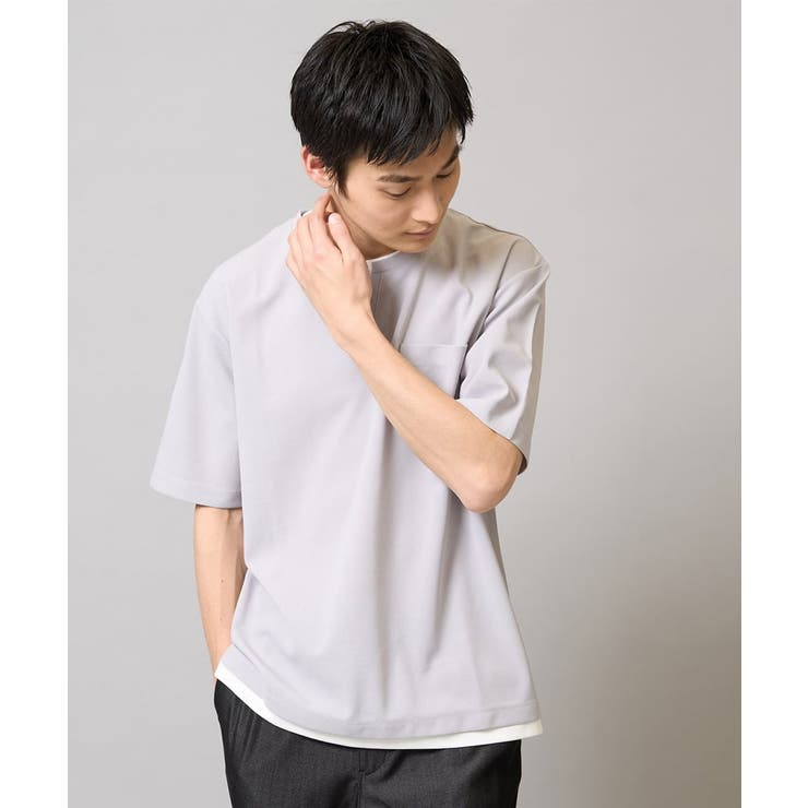 ライトグレー | 【速乾/接触冷感】梨地フェイクレイヤードカットソー | a.v.v【MEN】