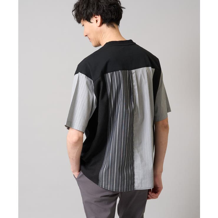 ブラック | 【マシンウォッシャブル】ハーフジップバックシャン切替カットソー | a.v.v【MEN】