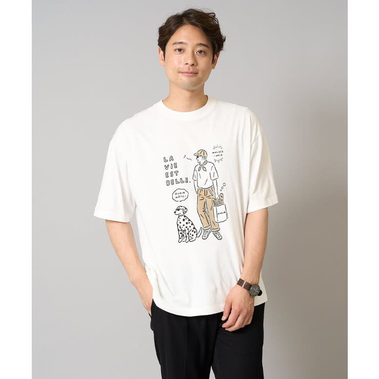 ホワイト | イラストレーターコラボプリンワイドシルエットカットソー | a.v.v【MEN】