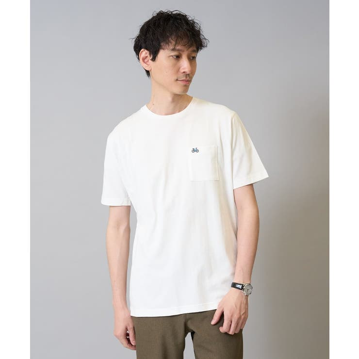 ホワイト | 【接触冷感/コットン100％】ワンポイント刺繍カットソー | a.v.v【MEN】