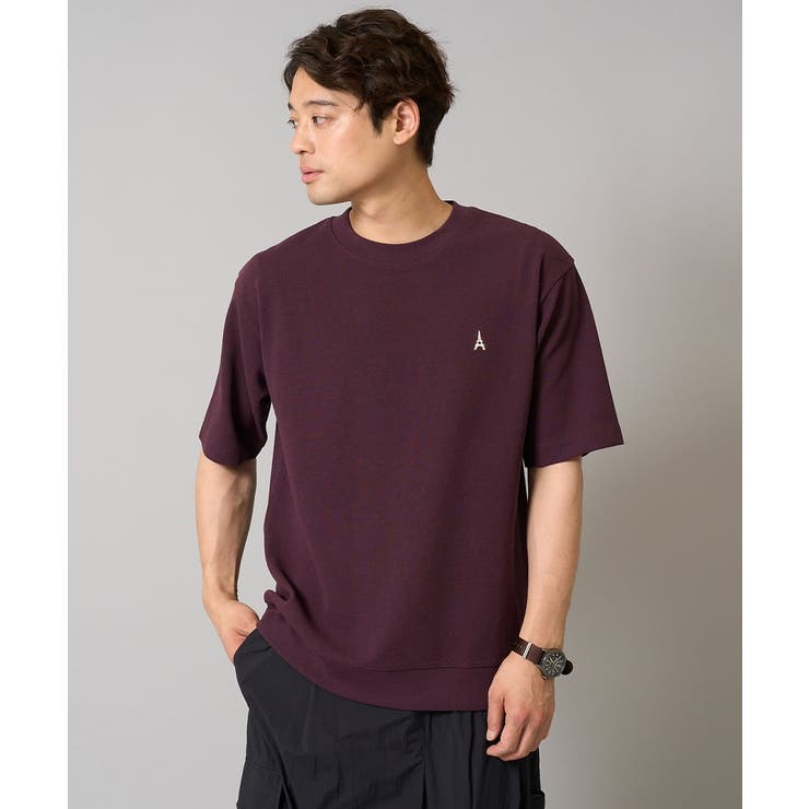 ボルドー | 【イージーケア/接触冷感】ライトアゼ半袖Ｔシャツ ワンポイント刺繍 | a.v.v【MEN】