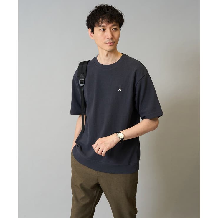 ダークグレー | 【イージーケア/接触冷感】ライトアゼ半袖Ｔシャツ ワンポイント刺繍 | a.v.v【MEN】
