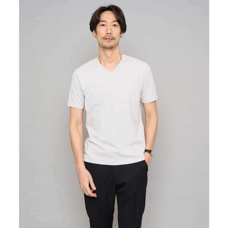 ライトグレー | 【イージーケア/洗濯機で洗える】キカジャカードＶネックスマートＴシャツ | a.v.v【MEN】