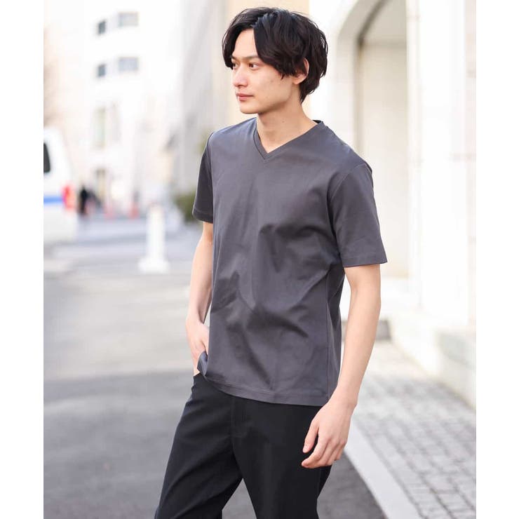 接触冷感/S-XXL】シルケットスムースVネックTシャツ[品番：ITKW0010579