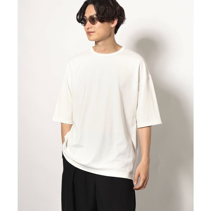 ホワイト | 【接触冷感】ポンチワイドシルエットTシャツ 5分袖 | a.v.v【MEN】