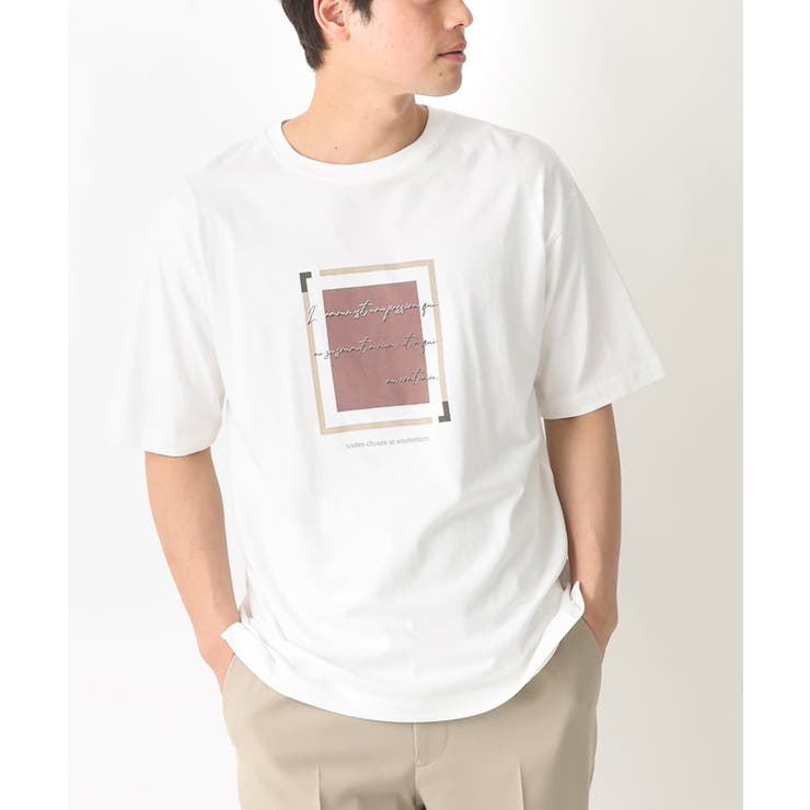 ピンクベージュ | 【定番アイテム】スクエアプリントセミワイドシルエットTシャツ | a.v.v【MEN】