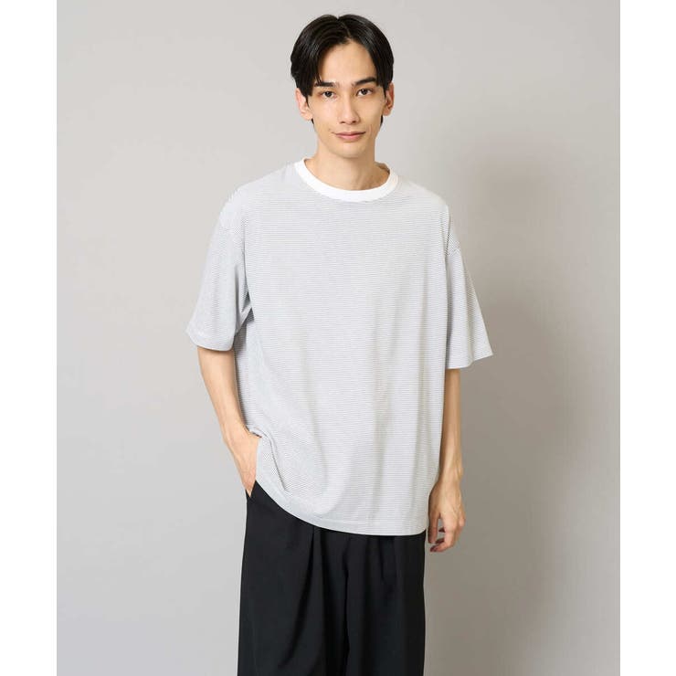 【接触冷感】細ボーダーセミワイドシルエットTシャツ | a.v.v【MEN】 | 詳細画像14 