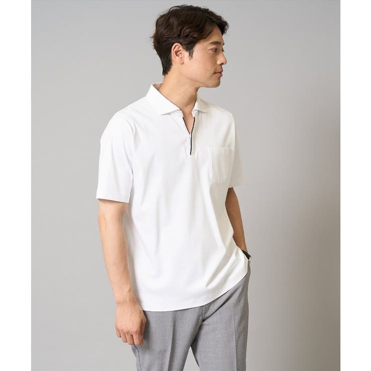 ホワイト | 【接触冷感/ＵＶカット】シルケットスムースポロシャツ | a.v.v【MEN】