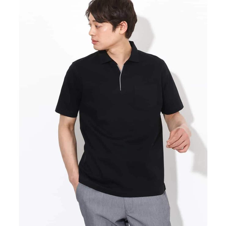 ブラック | 【接触冷感/ＵＶカット】シルケットスムースポロシャツ | a.v.v【MEN】