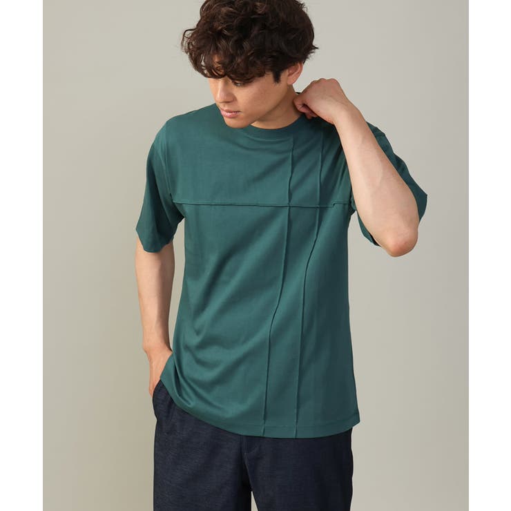 グリーン | 【接触冷感/綿100%】ピンタックデザインTシャツ(デザテクシリーズ) | a.v.v【MEN】