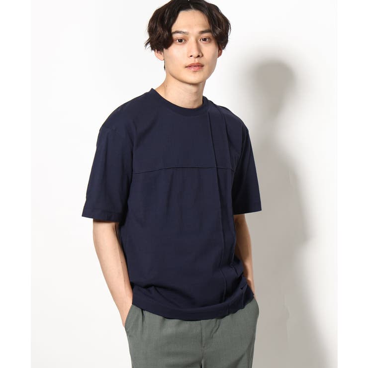 ネイビー | 【接触冷感/綿100%】ピンタックデザインTシャツ(デザテクシリーズ) | a.v.v【MEN】