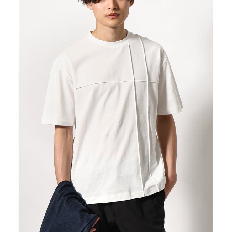 ホワイト | 【接触冷感/綿100%】ピンタックデザインTシャツ(デザテクシリーズ) | a.v.v【MEN】