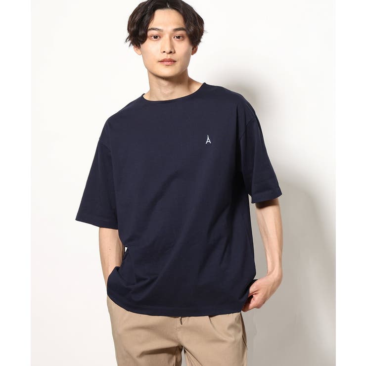 ネイビー | 【定番アイテム】エッフェル塔刺繍ボートネックTシャツ | a.v.v【MEN】