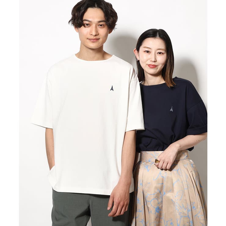 ホワイト | 【定番アイテム】エッフェル塔刺繍ボートネックTシャツ | a.v.v【MEN】