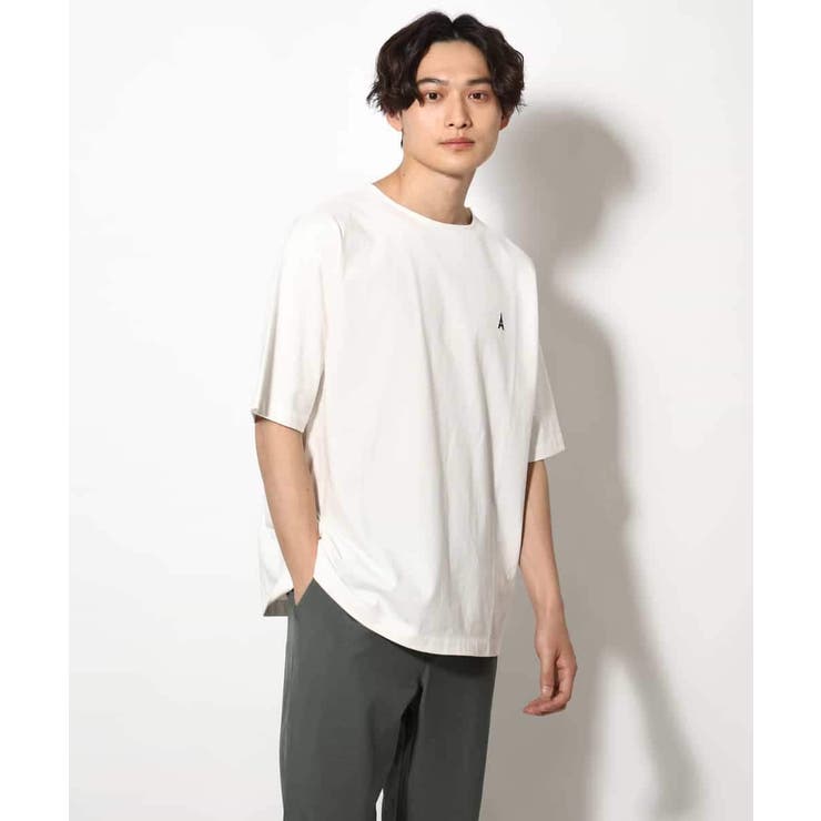 接触冷感】エッフェル塔刺繍ボートネックTシャツ[品番