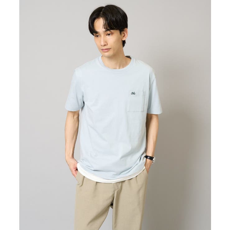 ライトブルー | 【接触冷感/綿100％】ワンポイント刺繍半袖Tシャツ | a.v.v【MEN】