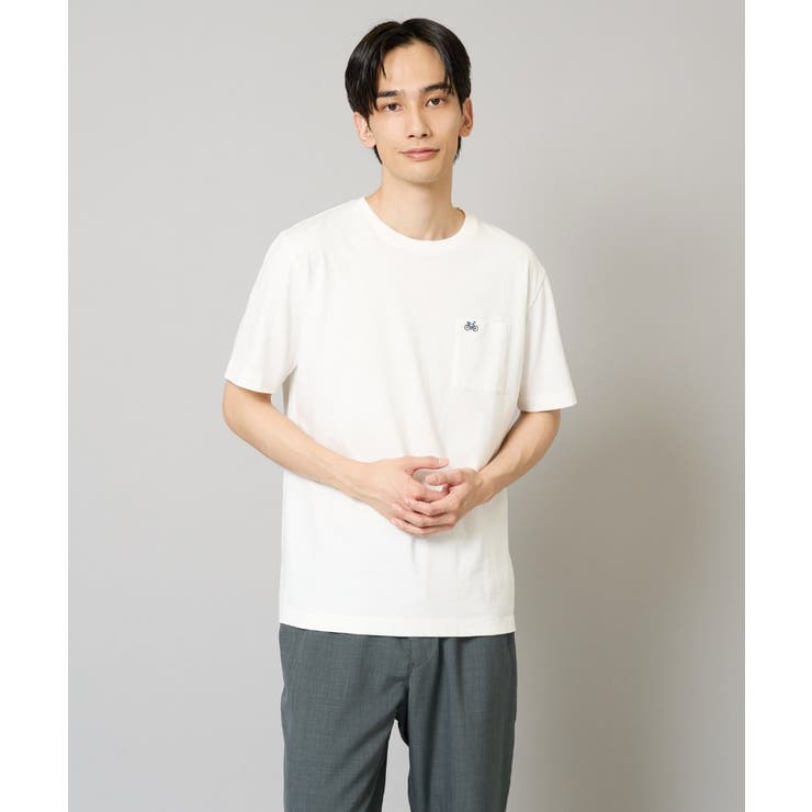 ホワイト | 【接触冷感/綿100％】ワンポイント刺繍半袖Tシャツ | a.v.v【MEN】