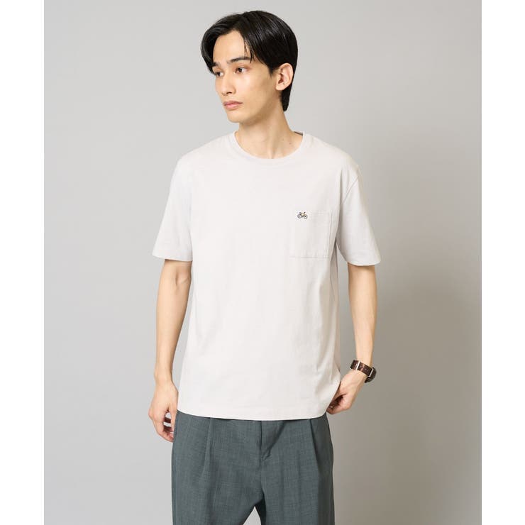 ライトグレー | 【接触冷感/綿100％】ワンポイント刺繍半袖Tシャツ | a.v.v【MEN】