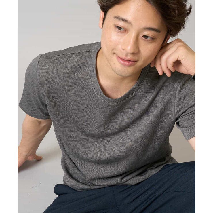 ダークグレー | 【接触冷感 イージーケア】キカジャカードクルーネックカットソー 通勤 | a.v.v【MEN】