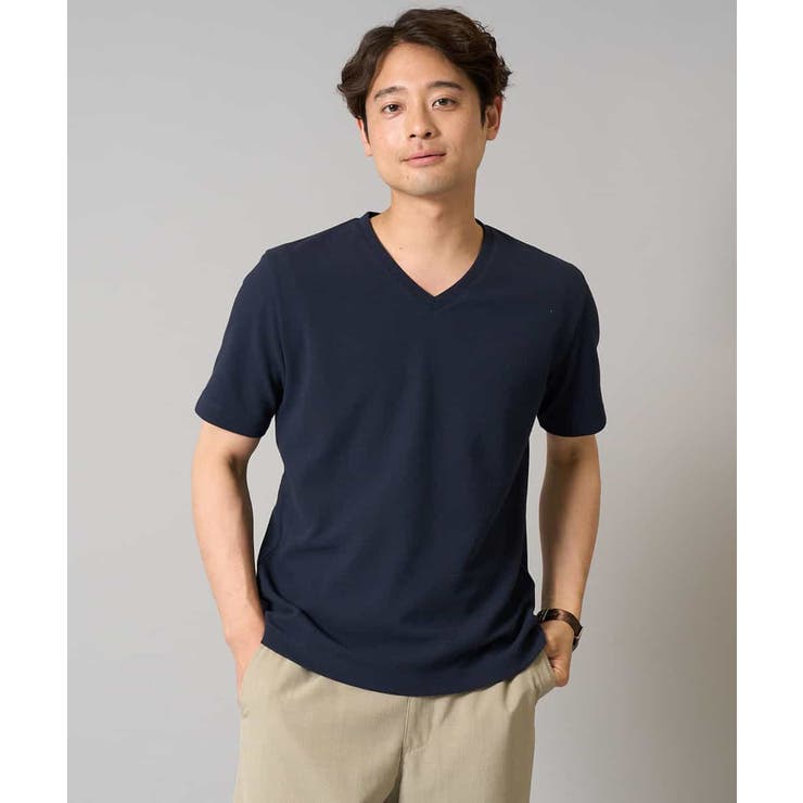 ネイビー | 【接触冷感/イージーケア/毛玉になりにくい】ライトアゼＶネックカットソー | a.v.v【MEN】