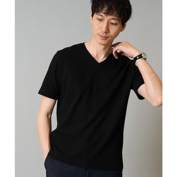 ブラック | 【接触冷感/イージーケア/毛玉になりにくい】ライトアゼＶネックカットソー | a.v.v【MEN】
