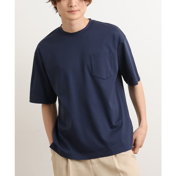 ネイビー | 【接触冷感/S-XXL】シルケットスムースワイドシルエットTシャツ | a.v.v【MEN】