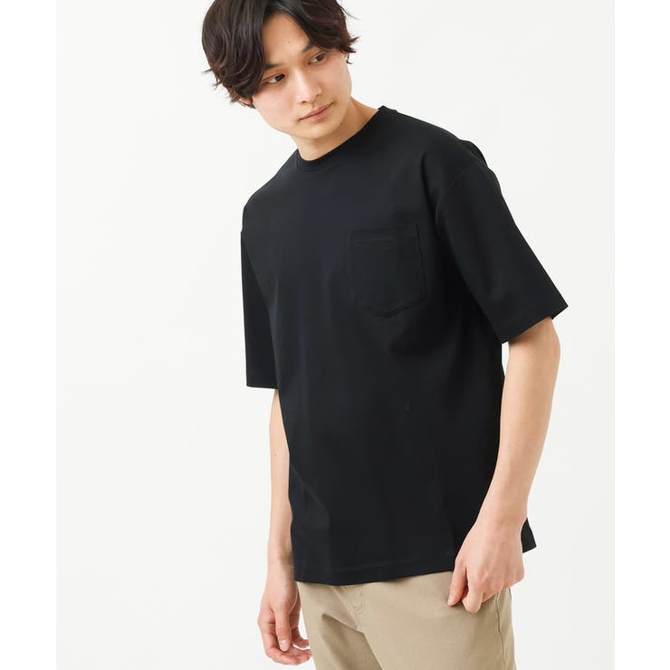 ブラック | 【接触冷感/S-XXL】シルケットスムースワイドシルエットTシャツ | a.v.v【MEN】