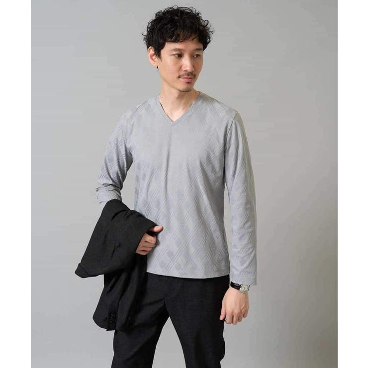 ダイヤジャカードＶネックＴシャツ 通勤 ビジネス | a.v.v【MEN】 | 詳細画像14 