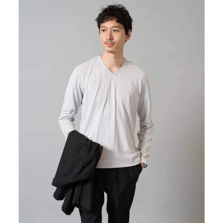 ライトグレー | ストライプジャガードVネックTシャツ通勤 ビジネス ジャケット | a.v.v【MEN】