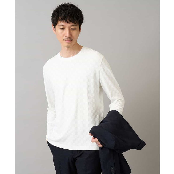 ホワイト | ブロックリンクスジャカードクルーネックＴシャツ通勤 ビジネス ジャケット | a.v.v【MEN】