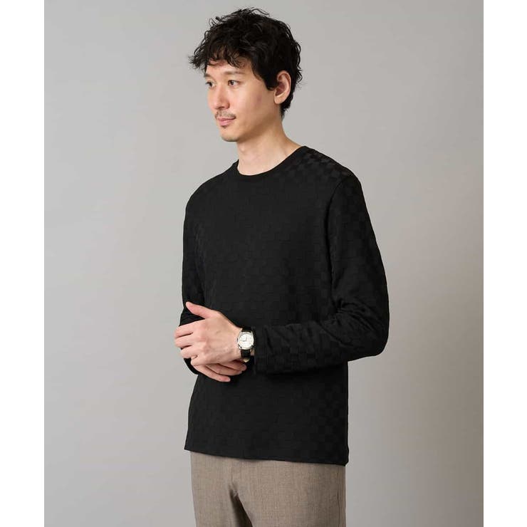 ブラック | ブロックリンクスジャカードクルーネックＴシャツ通勤 ビジネス ジャケット | a.v.v【MEN】